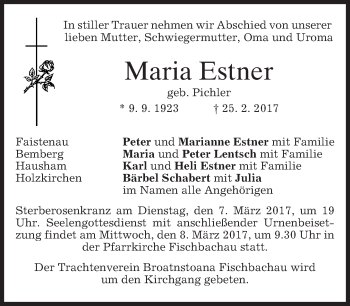 Traueranzeige von Maria Estner von merkurtz