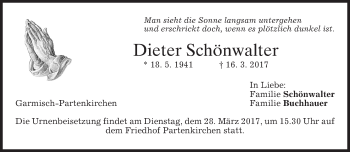 Traueranzeige von Dieter Schönwalter von merkurtz