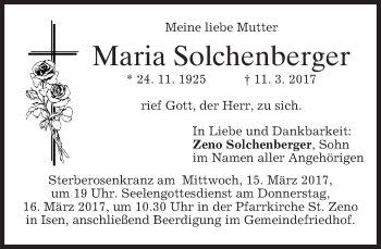 Traueranzeige von Maria Solchenberger von merkurtz