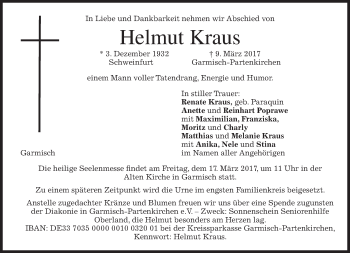 Traueranzeige von Helmut Kraus von merkurtz