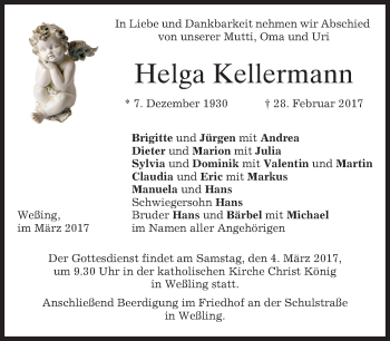 Traueranzeige von Helga Kellermann von merkurtz
