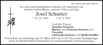 Traueranzeige von Josef Schuster von merkurtz