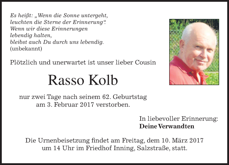  Traueranzeige für Rasso Kolb vom 04.03.2017 aus merkurtz
