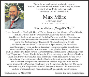 Traueranzeige von Max März von merkurtz