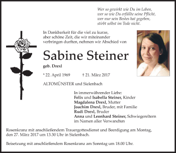 Traueranzeigen von Sabine Steiner | trauer.merkur.de