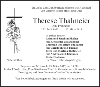 Traueranzeige von Therese Thalmeier