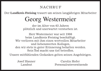 Traueranzeige von Georg Westermeier von merkurtz