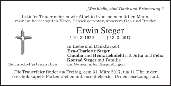 Traueranzeige von Erwin Steger von merkurtz