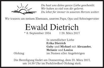 Traueranzeige von Ewald Dietrich von merkurtz