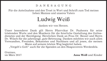 Traueranzeige von Ludwig Weiß von merkurtz