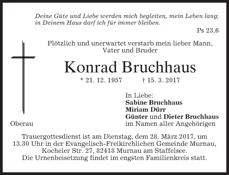  Traueranzeige für Konrad Bruchhaus vom 24.03.2017 aus merkurtz