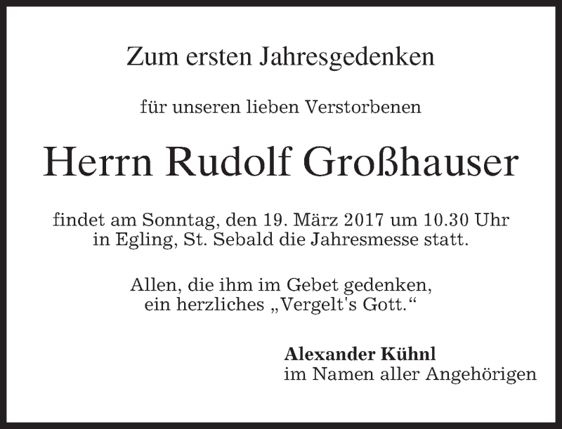  Traueranzeige für Rudolf Großhauser vom 17.03.2017 aus merkurtz