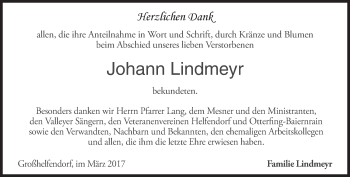 Traueranzeige von Johann Lindmeyr von merkurtz