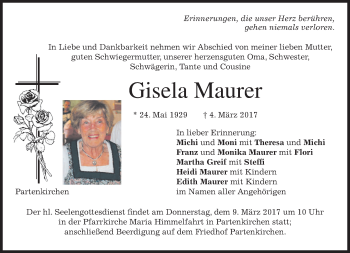 Traueranzeige von Gisela Maurer von merkurtz