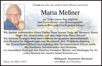 Traueranzeige von Maria Meßner von merkurtz