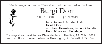 Traueranzeige von Burgi Dörr von merkurtz