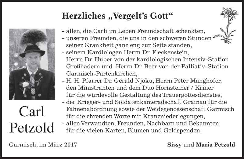  Traueranzeige für Carl Petzold vom 11.03.2017 aus merkurtz