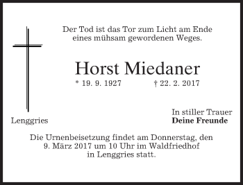 Traueranzeige von Horst Miedaner von merkurtz