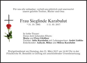 Traueranzeige von Sieglinde Karabulut von merkurtz