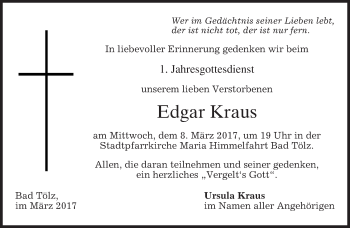 Traueranzeige von Edgar Kraus von merkurtz