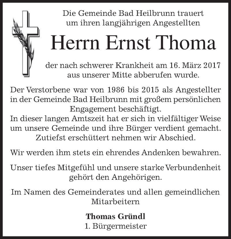  Traueranzeige für Ernst Thoma vom 21.03.2017 aus merkurtz