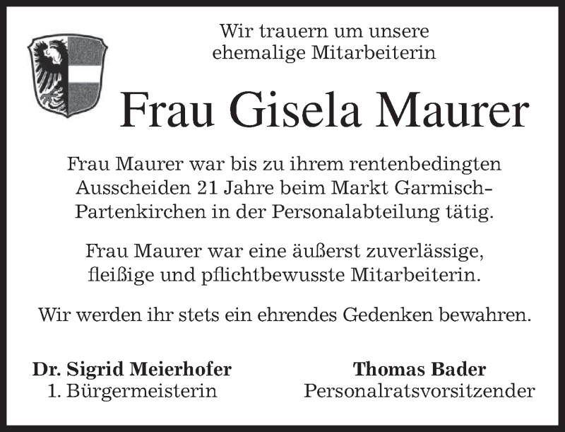  Traueranzeige für Gisela Maurer vom 08.03.2017 aus merkurtz