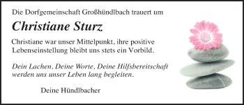 Traueranzeige von Christiane Sturz von merkurtz