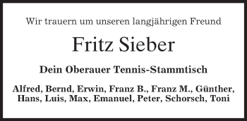 Traueranzeige von Fritz Sieber von merkurtz