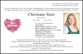 Traueranzeige von Christiane Sturz von merkurtz
