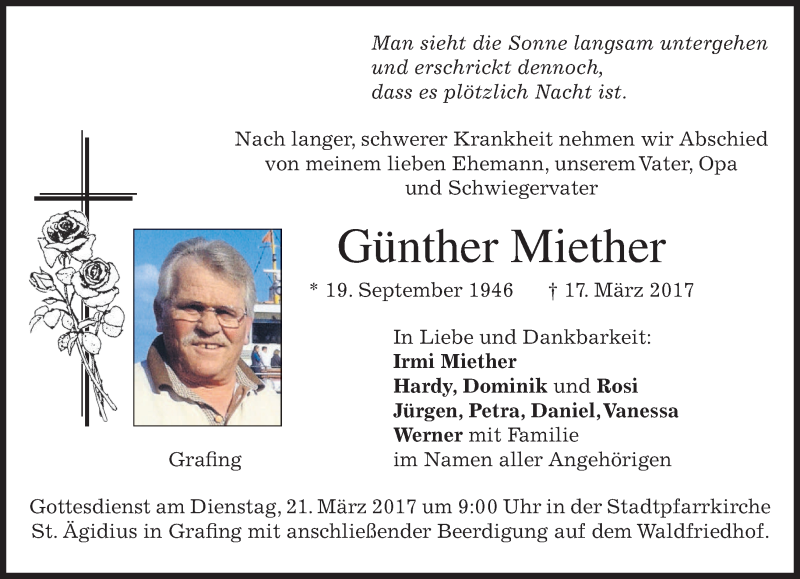  Traueranzeige für Günther Miether vom 18.03.2017 aus merkurtz