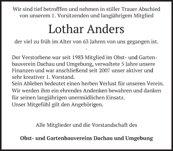 Traueranzeige von Lothar Anders von merkurtz