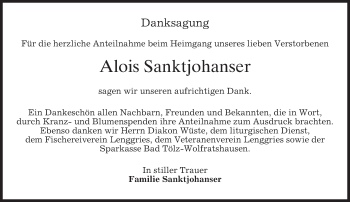 Traueranzeige von Alois Sanktjohanser von merkurtz
