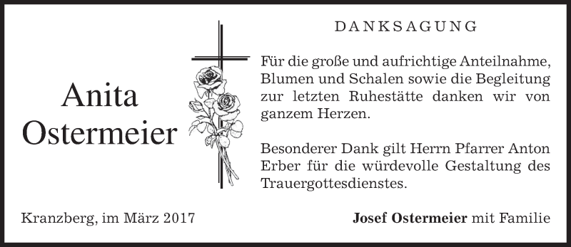  Traueranzeige für Anita Ostermeier vom 11.03.2017 aus merkurtz