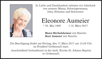 Traueranzeige von Eleonore Aumeier von merkurtz