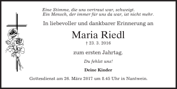 Traueranzeige von Maria Riedl von merkurtz