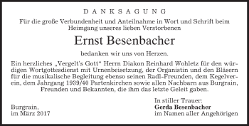 Traueranzeige von Ernst Besenbacher von merkurtz