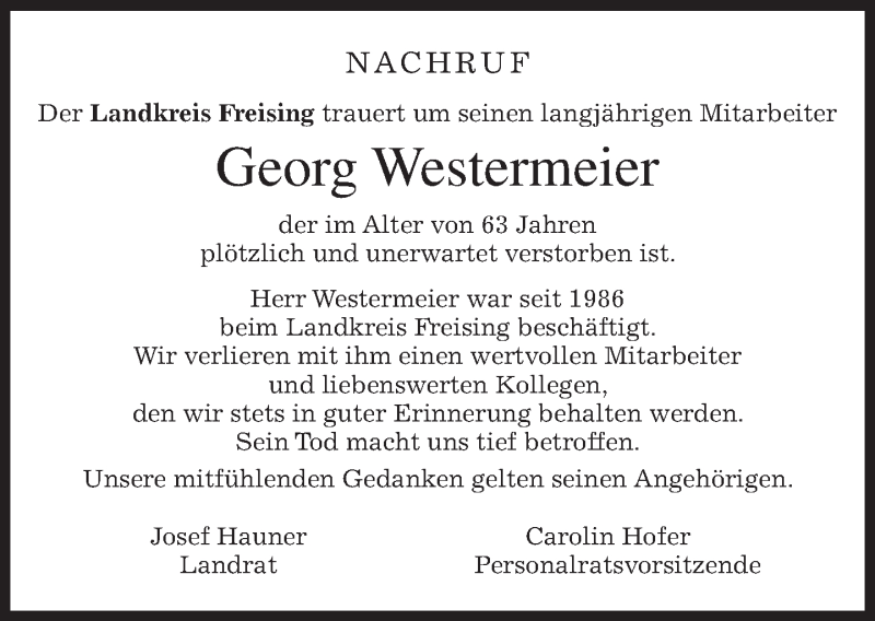  Traueranzeige für Georg Westermeier vom 07.03.2017 aus merkurtz