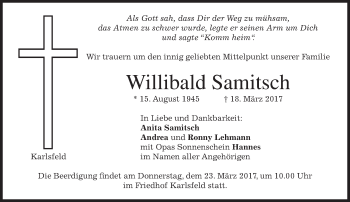 Traueranzeige von Willibald Samitsch von merkurtz