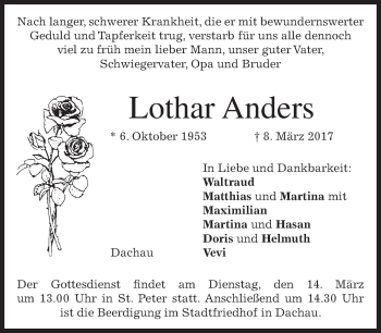 Traueranzeige von Lothar Anders von merkurtz