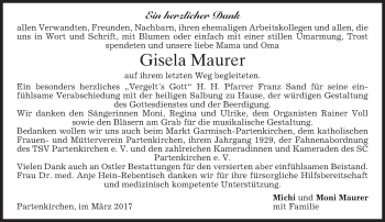 Traueranzeige von Gisela Maurer von merkurtz