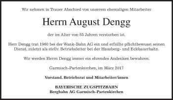 Traueranzeige von August Dengg von merkurtz