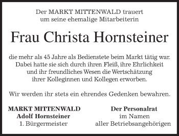 Traueranzeige von Christa Hornsteiner von merkurtz
