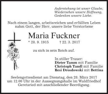 Traueranzeige von Maria Fuckner von merkurtz
