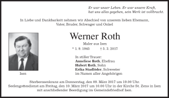 Traueranzeige von Werner Roth von merkurtz