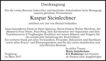 Traueranzeige von Kaspar Steinlechner von merkurtz