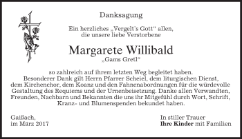 Traueranzeige von Margarete Willibald von merkurtz