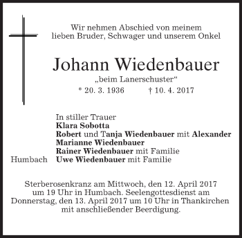 Traueranzeige von Johann Wiedenbauer von merkurtz