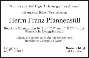Traueranzeige von Franz Pfannenstill von merkurtz