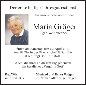 Traueranzeige von Maria Gröger von merkurtz