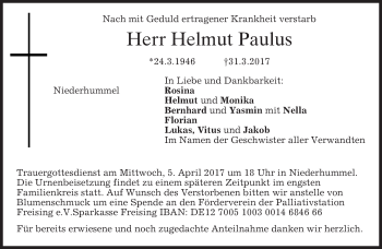 Traueranzeige von Helmut Paulus von merkurtz
